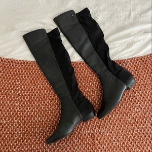 Black Leather Stretchy Knee-High Boots
